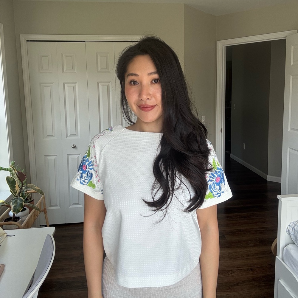 White Embroidered Women's Top